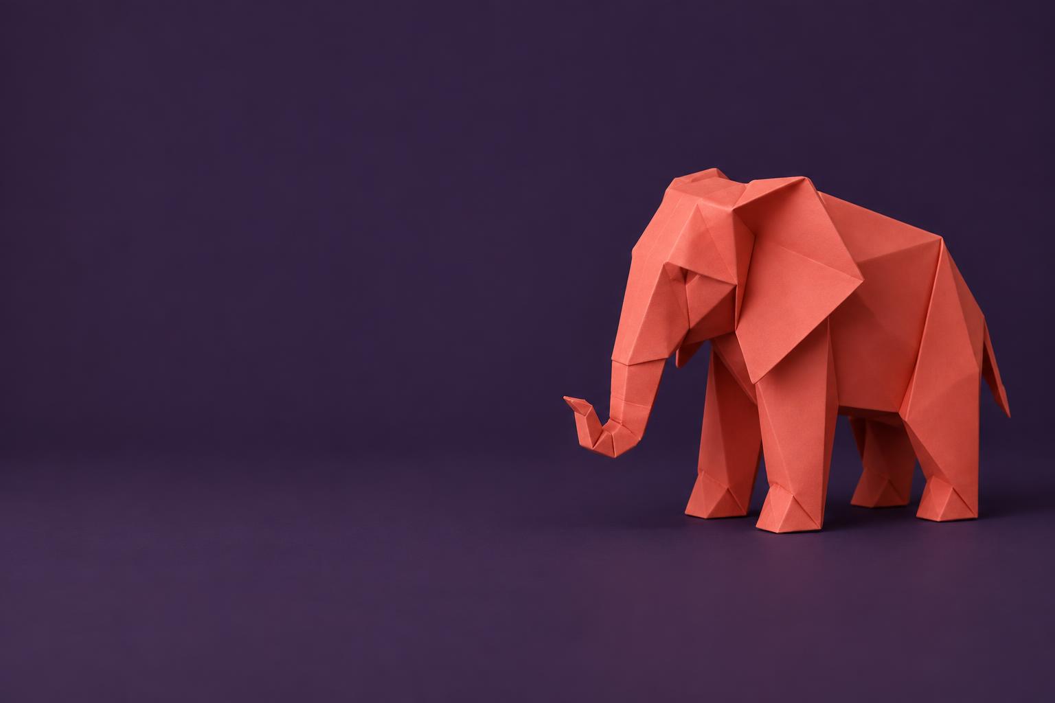 Coral origami elephant, the Euphemia brand inspiration